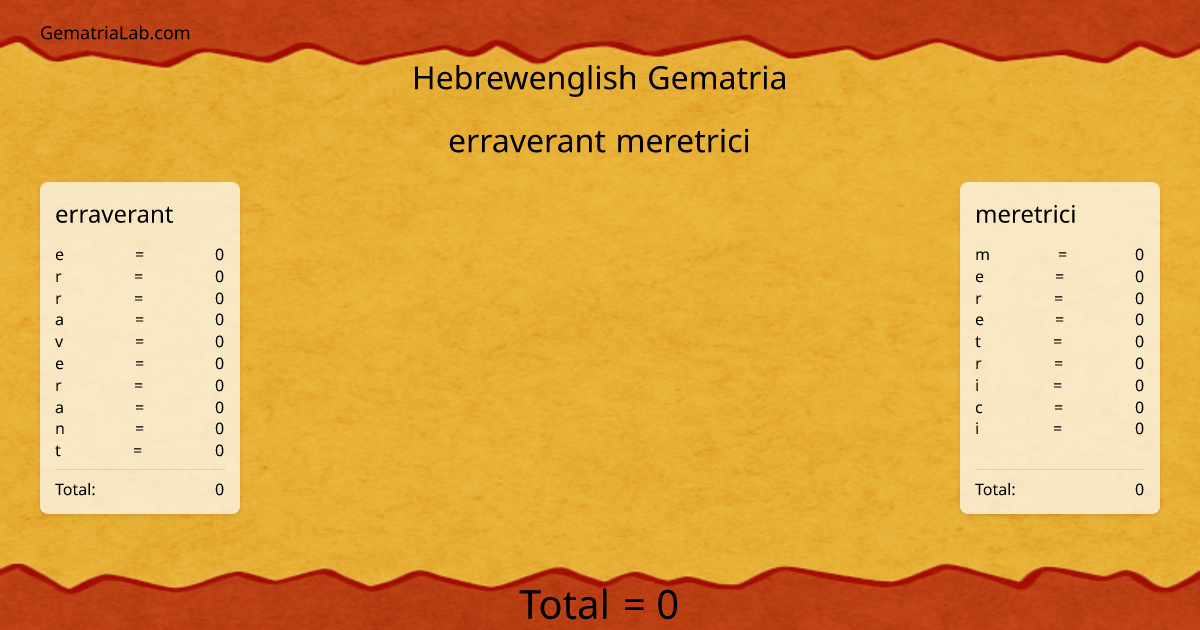 erraverant meretrici in hebrewenglish Gematria